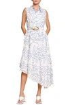Ciebon Colleen Embroidered Belted Midi Shirtdress In White Blue