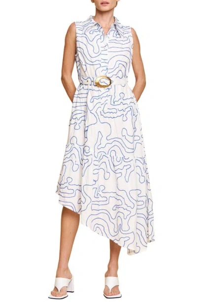 Ciebon Colleen Embroidered Belted Midi Shirtdress In White Blue