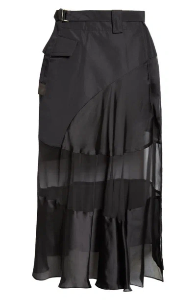 Sacai Mixed Media Belted Cargo Skirt In Black