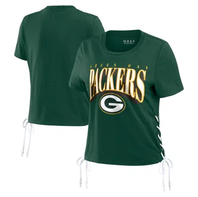 Wear By Erin Andrews Green Green Bay Packers Lace Up Side Modest Cropped T-shirt