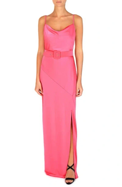 Julia Jordan Cowl Neck Belted Maxi Dress In Hot Pink