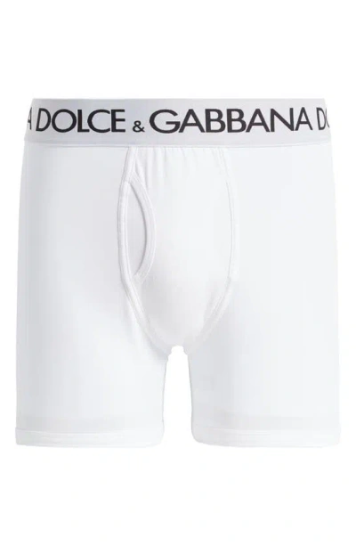 Dolce & Gabbana Men's Waistband-logo Long Boxer Briefs In Bianco Ottico