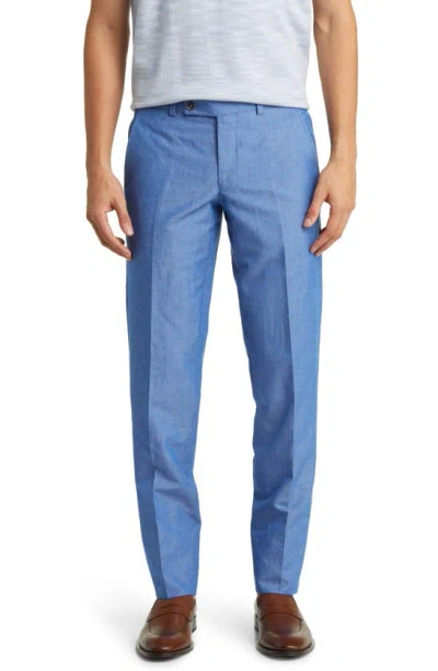 Ted Baker London Jerome Flat Front Linen & Cotton Slub Dress Pants In Light Blue