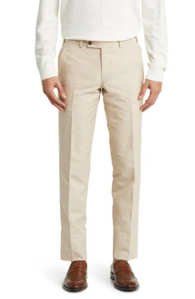 Ted Baker Jerome Flat Front Linen & Cotton Dress Trousers In Tan