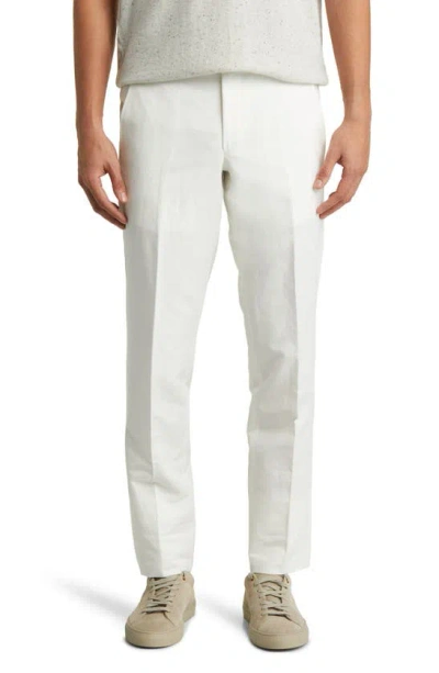 Ted Baker Jerome Flat Front Linen & Cotton Dress Trousers In Ecru
