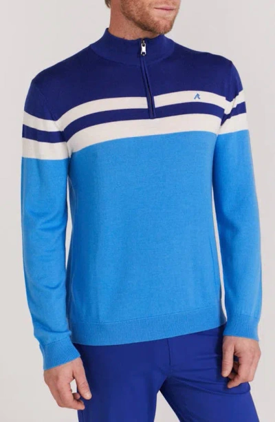 Redvanly Cooper Stripe Quarter Zip Wool Sweater In Malibu Blue