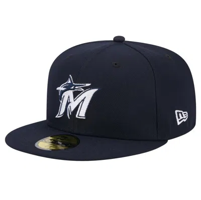 New Era Navy Miami Marlins White Logo 59fifty Fitted Hat