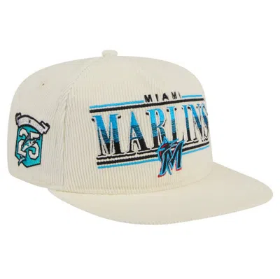 New Era Cream Miami Marlins Throwback Bar Golfer Corduroy Snapback Hat