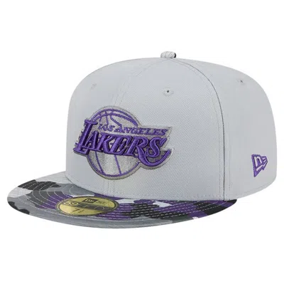 New Era Gray Los Angeles Lakers Active Color Camo Visor 59fifty Fitted Hat