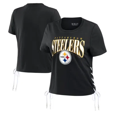 Wear By Erin Andrews Black Pittsburgh Steelers Lace Up Side Modest Cropped T-shirt