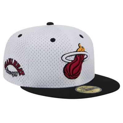 New Era Men's White/black Miami Heat Throwback 2tone 59fifty Fitted Hat In White Blac