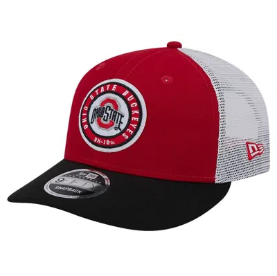 New Era Scarlet Ohio State Buckeyes Throwback Circle Patch 9fifty Trucker Snapback Hat In Scarlet Bl