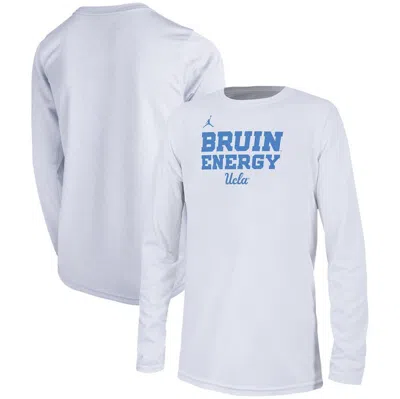 Jordan Brand Kids' Youth   White Ucla Bruins 2024 On-court Bench Energy T-shirt