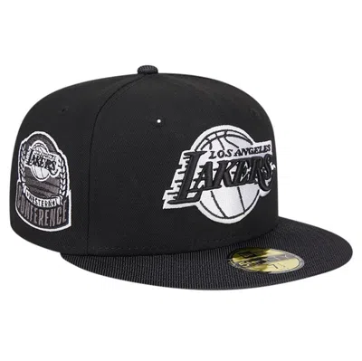 New Era Black Los Angeles Lakers Active Satin Visor 59fifty Fitted Hat