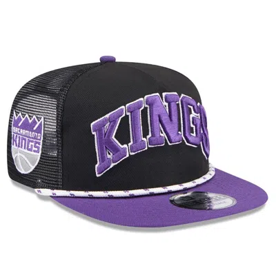 New Era Men's Black/purple Sacramento Kings Throwback Team Arch Golfer Snapback Hat In Black Purp