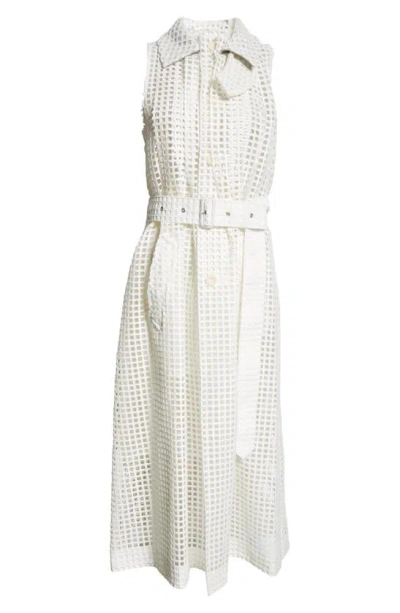 Sacai Embroidered Grid Coatdress In Off White