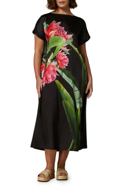 Marina Rinaldi Cadine Floral Print Jersey Maxi Dress In Black