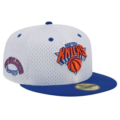 New Era Men's White/blue New York Knicks Throwback 2tone 59fifty Fitted Hat In White Blue
