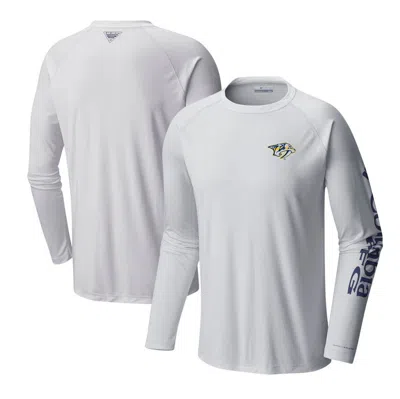 Columbia White Nashville Predators Terminal Tackle Omni-shade Raglan Long Sleeve T-shirt