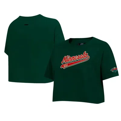 Pro Standard Green Minnesota Wild Boxy Script Tail Cropped T-shirt