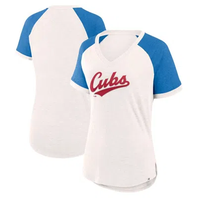 Fanatics Women's White/royal Chicago Cubs For The Team Slub Raglan V-neck Jersey T-shirt In White,royal