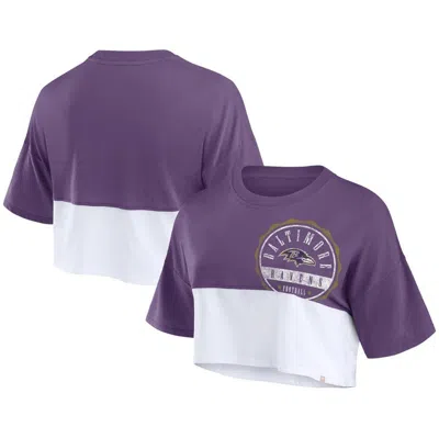 Fanatics Branded Purple/white Baltimore Ravens Boxy Color Split Cropped T-shirt