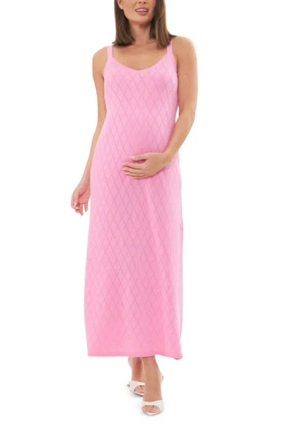 Ripe Maternity Skyla Sleeve Pointelle Knit Midi Maternity Dress In Bubble Gum