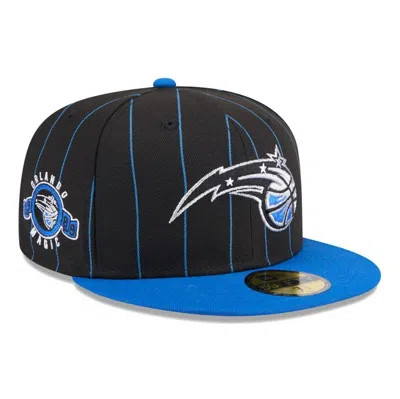 New Era Men's Black/blue Orlando Magic Pinstripe Two-tone 59fifty Fitted Hat In Black Blue