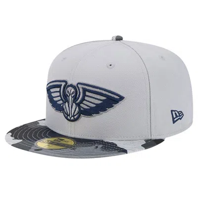 New Era Gray New Orleans Pelicans Active Color Camo Visor 59fifty Fitted Hat