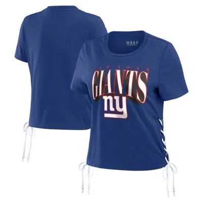 Wear By Erin Andrews Royal New York Giants Lace Up Side Modest Cropped T-shirt