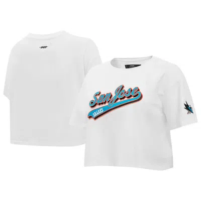 Pro Standard White San Jose Sharks Boxy Script Tail Cropped T-shirt