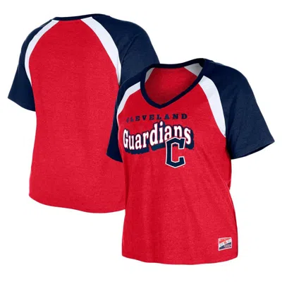 New Era Red Cleveland Guardians Plus Size Raglan V-neck T-shirt