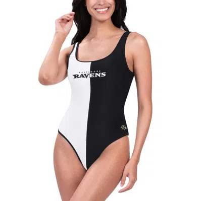 G-iii 4her By Carl Banks Black/white Baltimore Ravens Last Stand One-piece Swimsuit