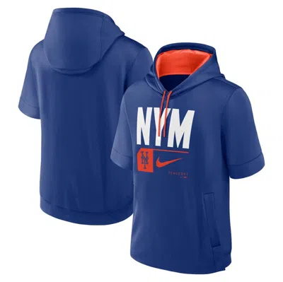 Nike Royal New York Mets Tri Code Lockup Short Sleeve Pullover Hoodie In Blue