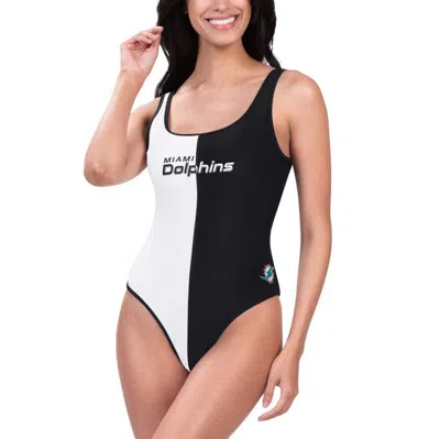 G-iii 4her By Carl Banks Black/white Miami Dolphins Last Stand One-piece Swimsuit