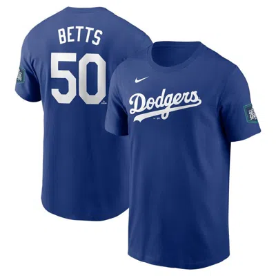 Nike Men's  Mookie Betts Royal Los Angeles Dodgers 2024 Mlb World Tour Seoul Series Name And Number T