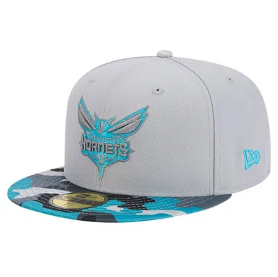 New Era Gray Charlotte Hornets Active Color Camo Visor 59fifty Fitted Hat