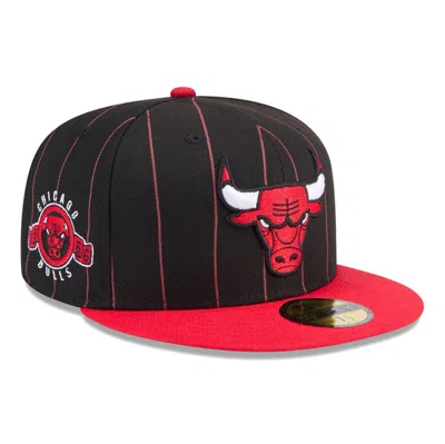 New Era Men's  Black, Red Chicago Bulls Pinstripe Two-tone 59fifty Fitted Hat In Black,red