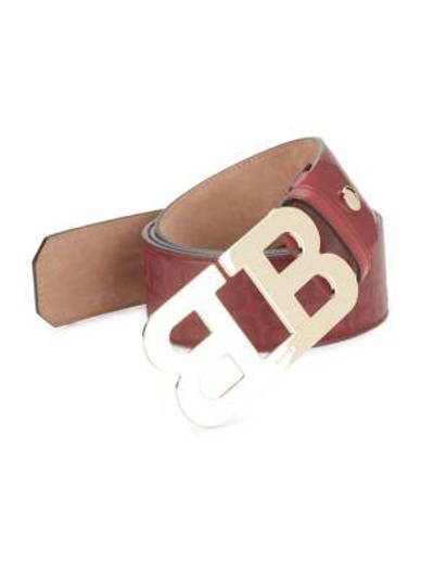 Bally Mirror B Stamped Leather Belt, Red In Dark Red
