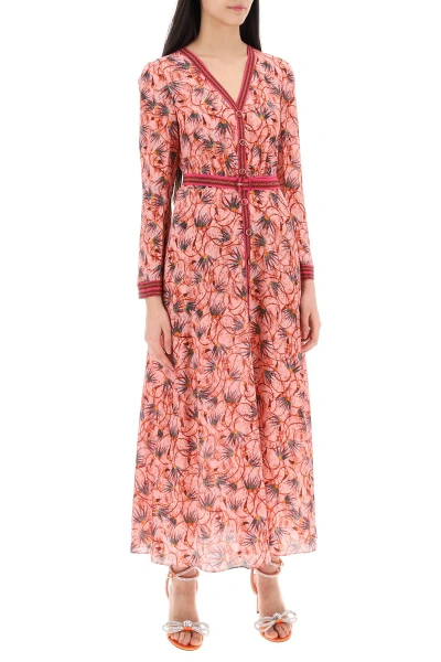 Saloni Lea Button-front Printed Midi Silk Shirtdress In Pink