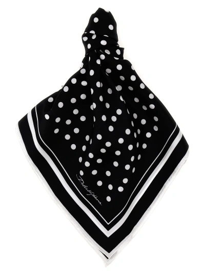 Dolce & Gabbana Polka Dot Scarf Scarves, Foulards In White/black