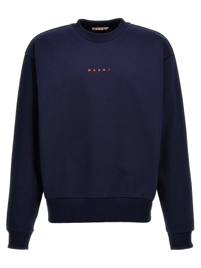 Marni Logo Print Sweatshirt In Blue