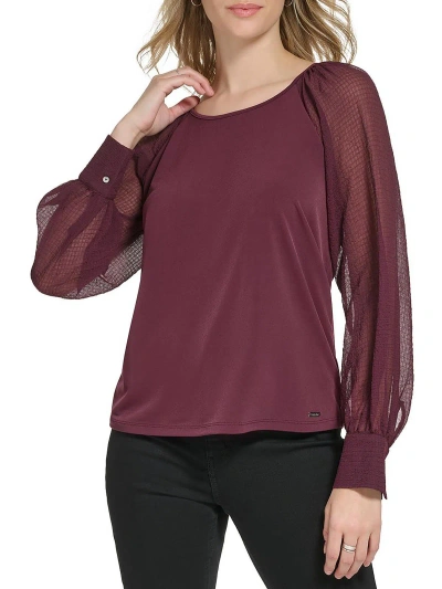 Calvin Klein Womens Chiffon V-neck Blouse In Red