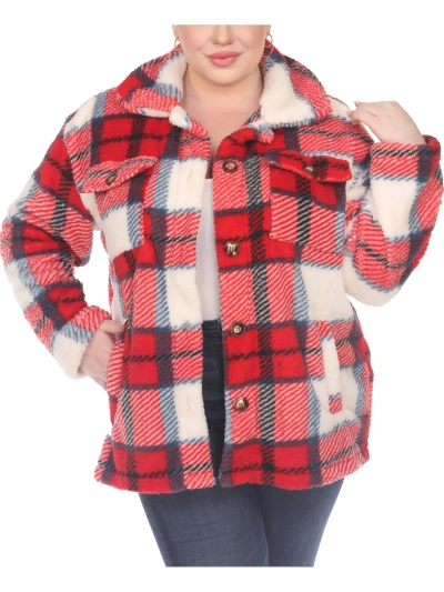 White Mark Plus Size Plaid Shacket In Red
