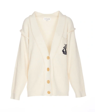 Victoria Beckham Relaxed Fit Cotton & Silk Knit Cardigan In White