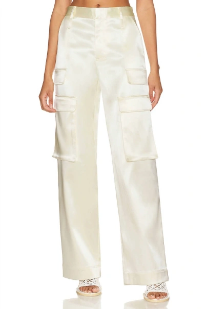 Frame Satin Straight Cargo Trousers In Beige