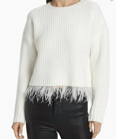 Design History Feather Trim Ribbed Knit Jumper In Winter White