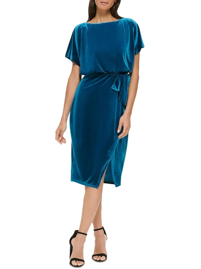 Kensie Dresses Womens Velvet Knee Midi Dress In Blue