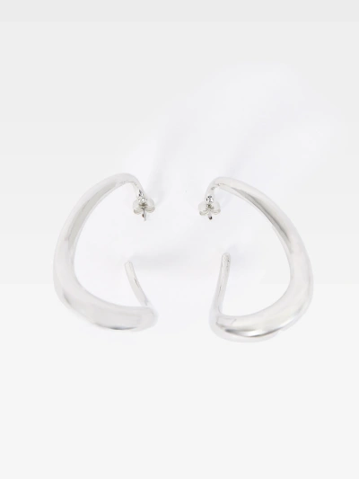 French Connection Curved Metal Hoop Earrings Shiny Silver In Green