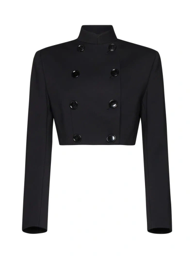 Alaïa Cropped Wool Jacket With Button Detail In Noir Alaia